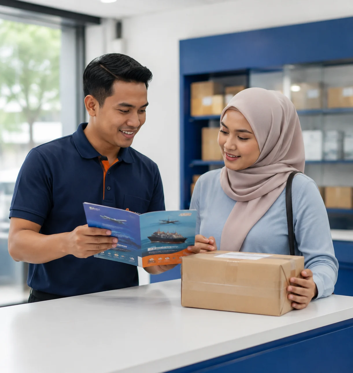 Customer comparing delivery options at an iExpress outlet